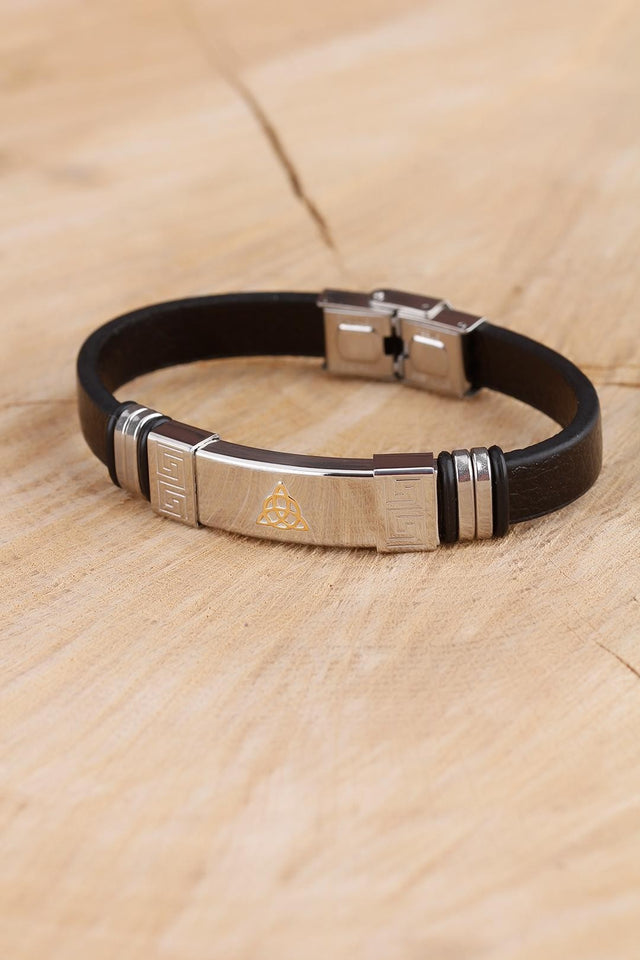 Men's Black Silicone Steel Accessory Design Detail Bracelet