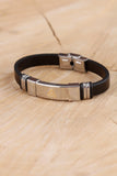 Men's Black Silicone Steel Accessory Design Detail Bracelet