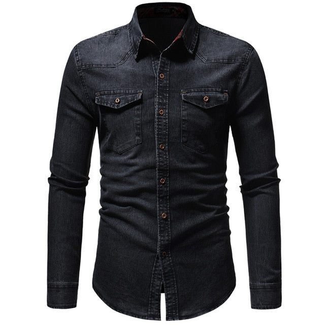 Denim Shirt Men Long Sleeve