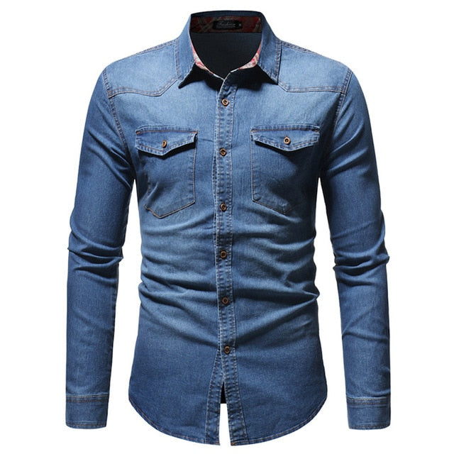 Denim Shirt Men Long Sleeve