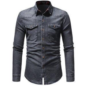 Denim Shirt Men Long Sleeve