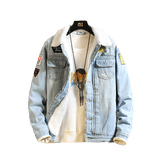 NEW Denim Jacket Men Patchwork Gold Ribbon