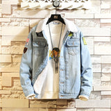 NEW Denim Jacket Men Patchwork Gold Ribbon