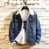 NEW Denim Jacket Men Patchwork Gold Ribbon