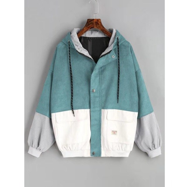 Korean Zip Jacket Hoodie Corduroy Pocket