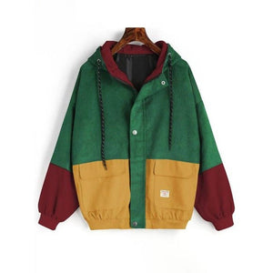 Korean Zip Jacket Hoodie Corduroy Pocket