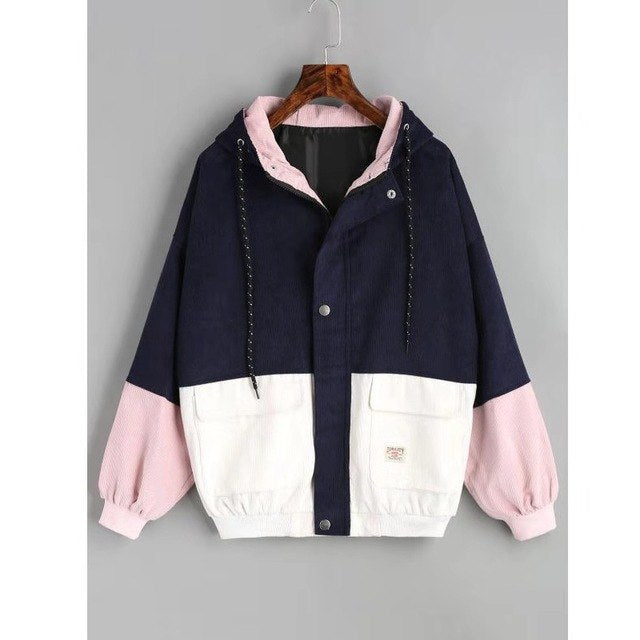 Korean Zip Jacket Hoodie Corduroy Pocket