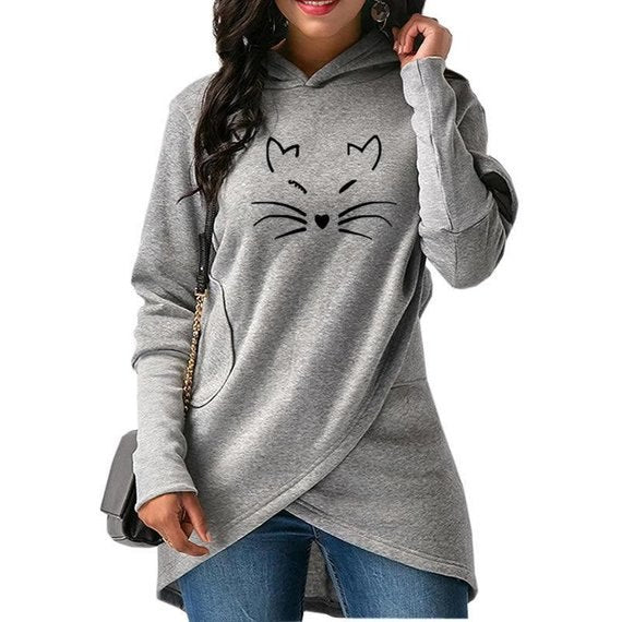 Print Kawaii Sweatshirt Wiskers Crossover Hoodie