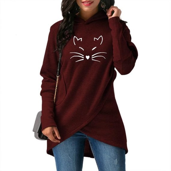 Print Kawaii Sweatshirt Wiskers Crossover Hoodie