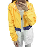 Splicing Drawstring Hooded Pockets Windbreaker Long Sleeve